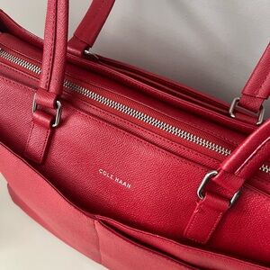 Cole Haan Red Tote with Leather Finish and Secure Zipper